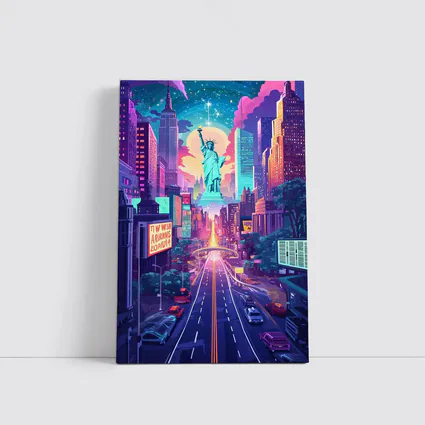 Statue of Liberty Neon New York Cityscape Art