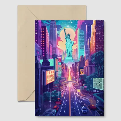 Statue of Liberty Neon New York Cityscape Art