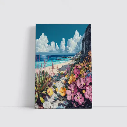 Coastal Wildflowers Beach Ocean Cliff Painting