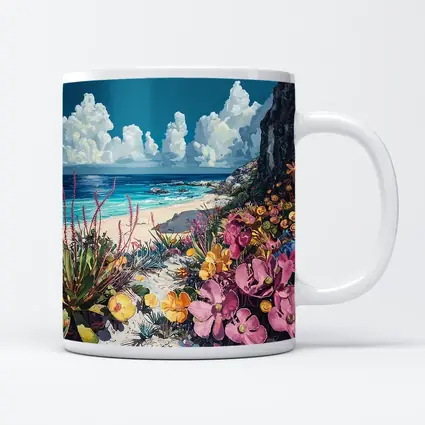 Coastal Wildflowers Beach Ocean Cliff Painting