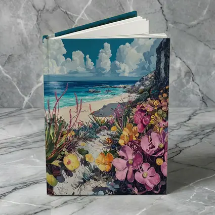 Coastal Wildflowers Beach Ocean Cliff Painting