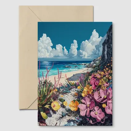 Coastal Wildflowers Beach Ocean Cliff Painting
