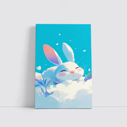 Cute White Bunny Sleeping on Clouds