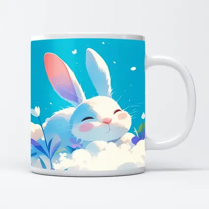 Cute White Bunny Sleeping on Clouds