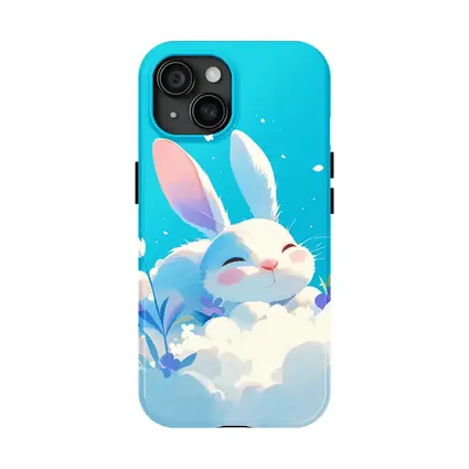 Cute White Bunny Sleeping on Clouds