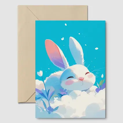 Cute White Bunny Sleeping on Clouds