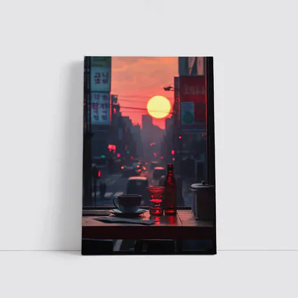 Seoul Street Sunset Coffee Shop Window View