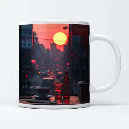 Seoul Street Sunset Coffee Shop Window View