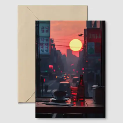 Seoul Street Sunset Coffee Shop Window View