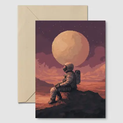 Pixel Art Astronaut Sitting On Mars