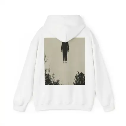 Floating Man Silhouette Above Dark Trees