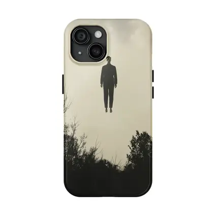 Floating Man Silhouette Above Dark Trees