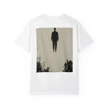 Floating Man Silhouette Above Dark Trees
