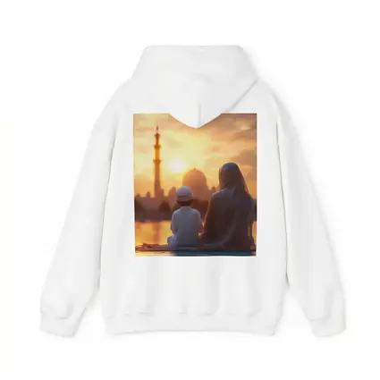 Muslim Mother Child Sitting Mosque Sunset
