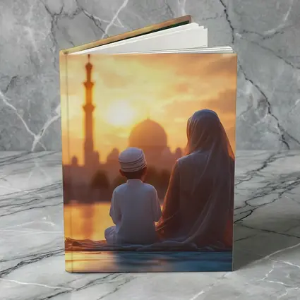 Muslim Mother Child Sitting Mosque Sunset