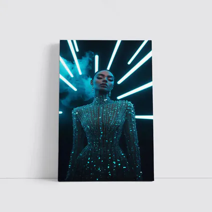 Glittering Woman Neon Lights Dark Background
