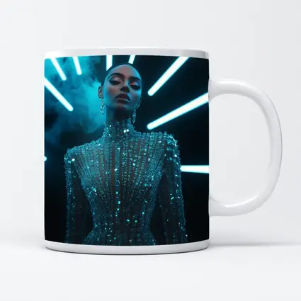 Glittering Woman Neon Lights Dark Background