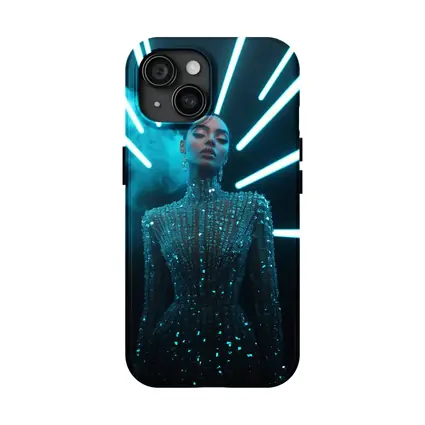 Glittering Woman Neon Lights Dark Background