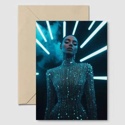Glittering Woman Neon Lights Dark Background
