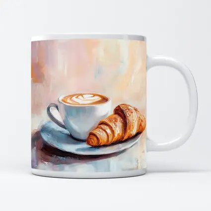 Latte Art Croissant Oil Painting Pastel Background