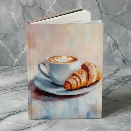 Latte Art Croissant Oil Painting Pastel Background