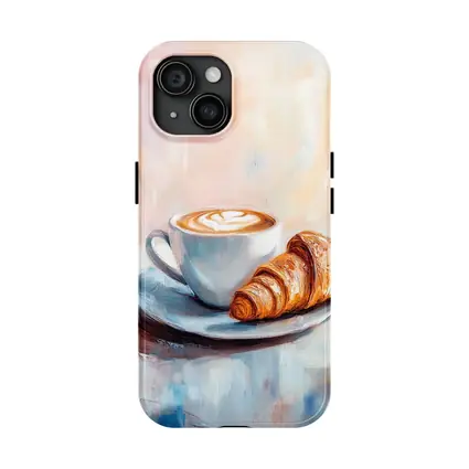 Latte Art Croissant Oil Painting Pastel Background