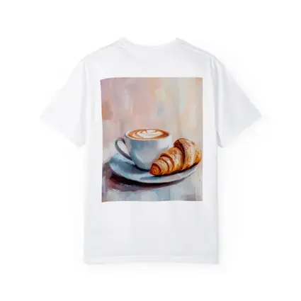 Latte Art Croissant Oil Painting Pastel Background