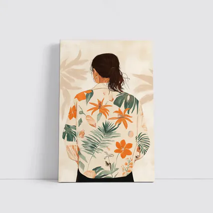 Woman Tropical Floral Shirt Illustration Art