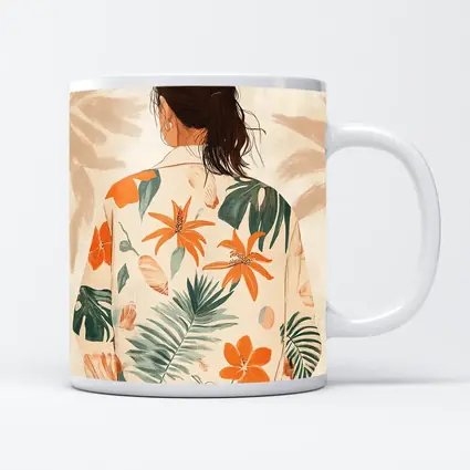Woman Tropical Floral Shirt Illustration Art