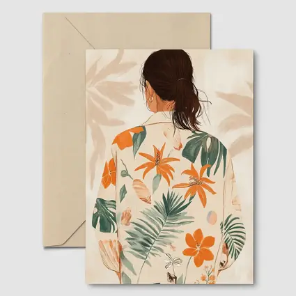 Woman Tropical Floral Shirt Illustration Art