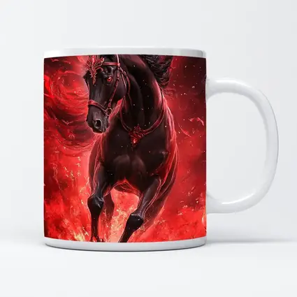 Black Horse Running Through Red Flames Fantasy