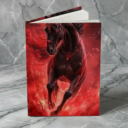 Black Horse Running Through Red Flames Fantasy