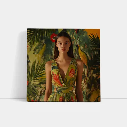 Tropical Floral Dress Woman Jungle Painted Background