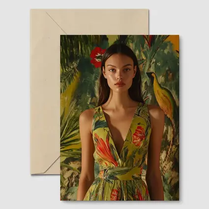 Tropical Floral Dress Woman Jungle Painted Background