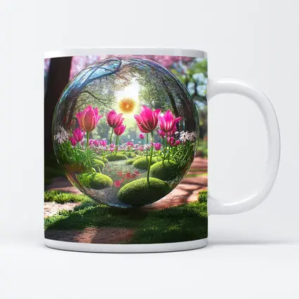 Pink Tulips Inside Glass Sphere Spring Garden