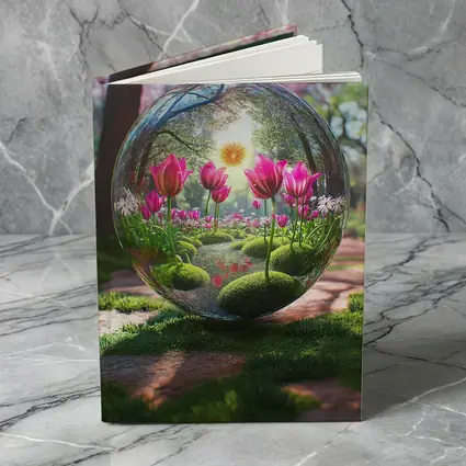 Pink Tulips Inside Glass Sphere Spring Garden