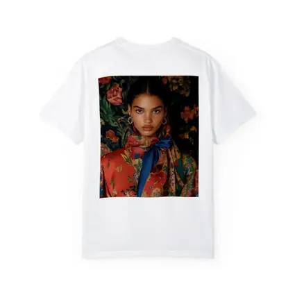 Fashion Model Floral Scarf Dark Background