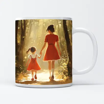 Mother Daughter Walking Forest Path Illustration