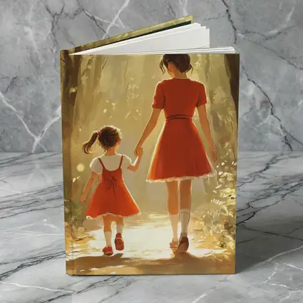 Mother Daughter Walking Forest Path Illustration