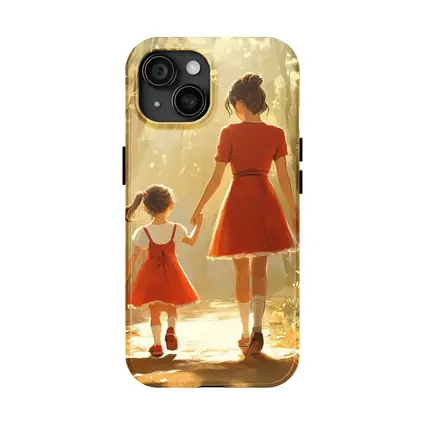 Mother Daughter Walking Forest Path Illustration
