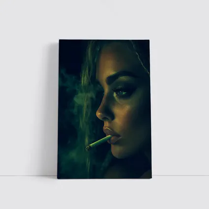 Woman Smoking Joint Green Smoke Dark