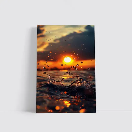 Water Splash at Golden Sunset Ocean