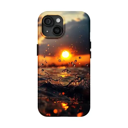 Water Splash at Golden Sunset Ocean