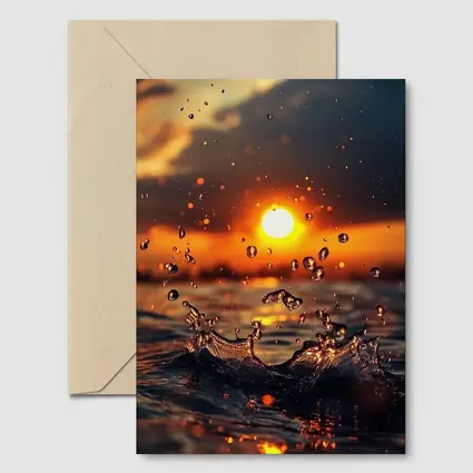 Water Splash at Golden Sunset Ocean