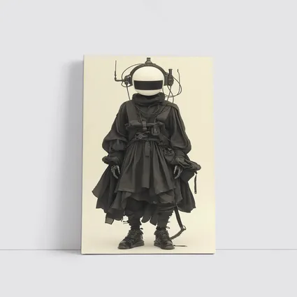 Cyberpunk Figure Dark Tactical Outfit Beige Background