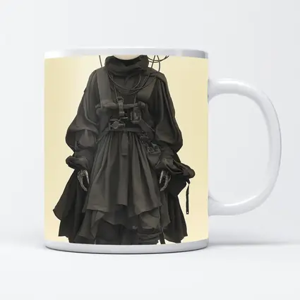 Cyberpunk Figure Dark Tactical Outfit Beige Background
