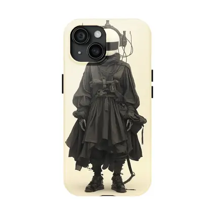 Cyberpunk Figure Dark Tactical Outfit Beige Background
