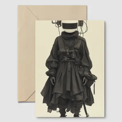 Cyberpunk Figure Dark Tactical Outfit Beige Background
