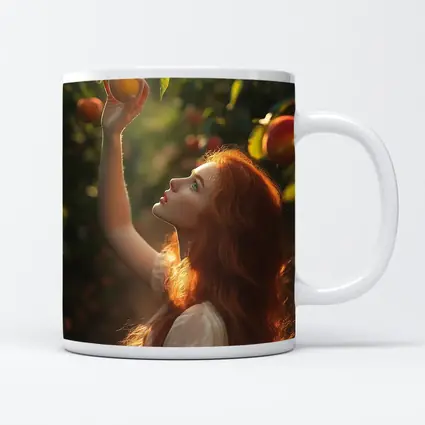 Red Hair Girl Picking Peaches Orchard