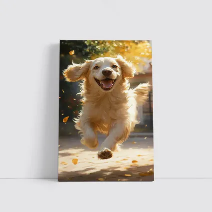 Golden Retriever Running Outdoors Autumn Leaves